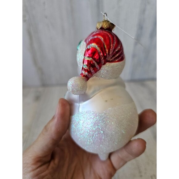Old world snowman presents glitter glass ornaments OWC sparkle white - Picture 4 of 9